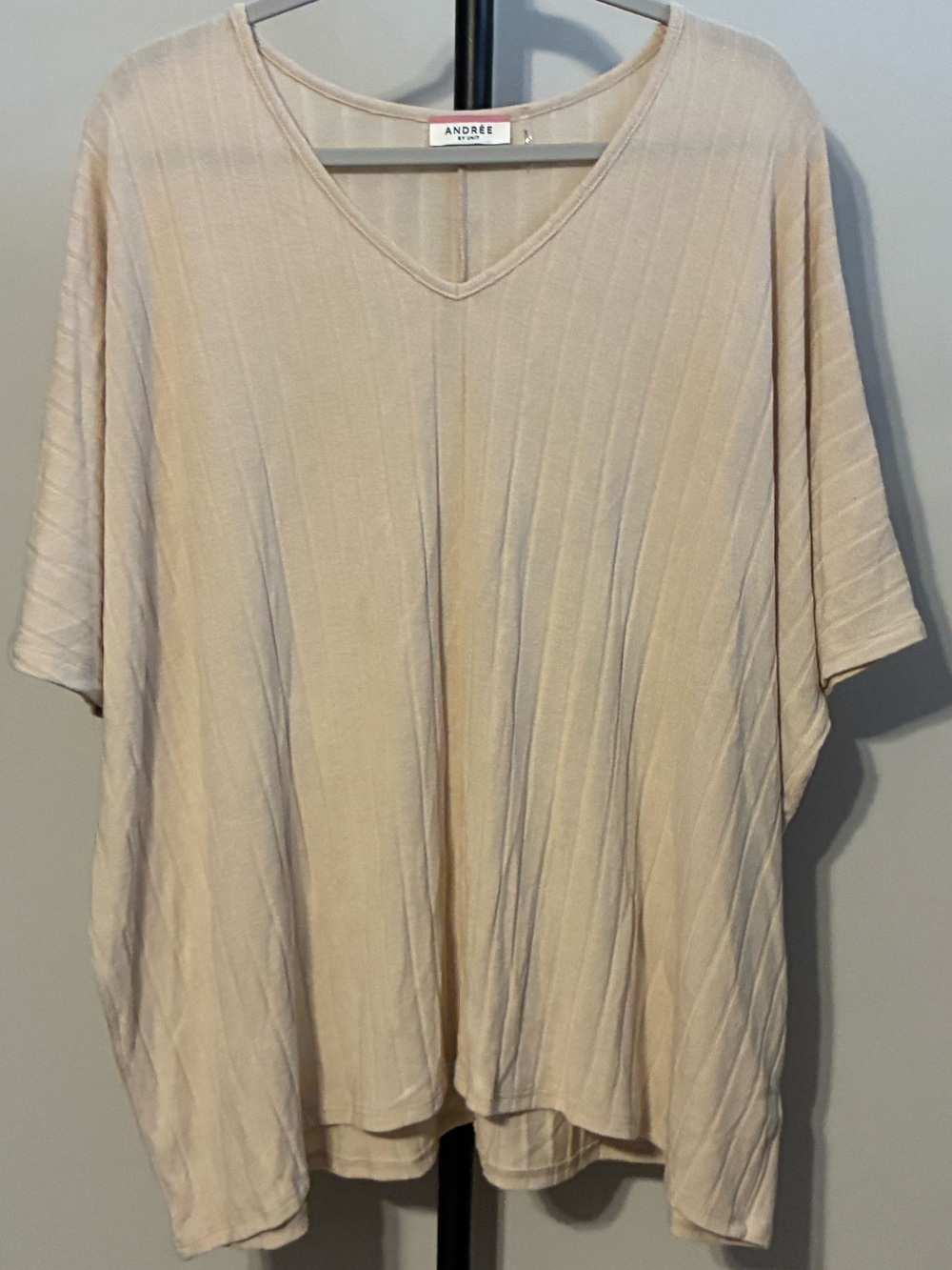 ANDREE BY UNIT 1X Off White Beige Cream Ribbed V-Neck Tunic Sweater Knit